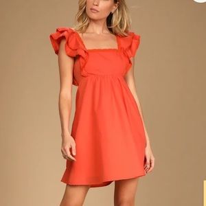 Orange Ruffled Mini Dress